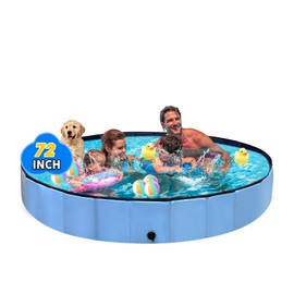 Thecvia Foldable Dog & Kids Pool, 72" Blue Plastic Bathing Tub, Collapsible Swimming Pool for Toddlers 1-3