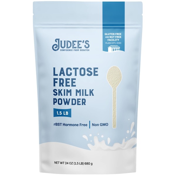 Judee's Leche en polvo libre de lactosa – Bolsa resellable 100% sin OMG, sin hormonas rBST sin gluten y sin nueces | Hecho de productos lácteos reales