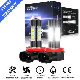 AUIMSOCO 2pcs LED Fog Light Bulbs H8 H11 Fog Light Bulb White 6000K High Power Fog Lamps
