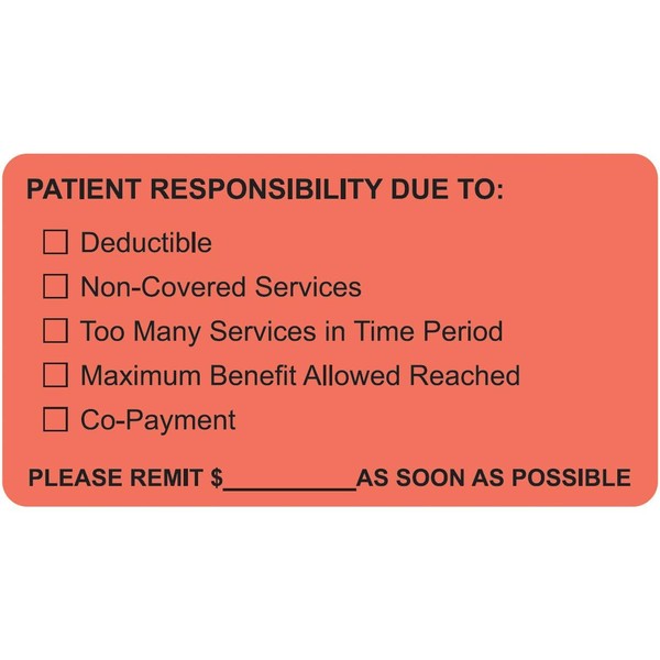 Patient Responsibility Billing Label, Fluorescent Red, 3-1/4” x 1-3/4”, Doctor