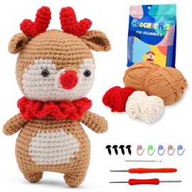 BoloShine Crochet Kits for Beginners Adults, DIY Keychain with Crocheting Video Tutorials, Complete Amigurumi Crafts Set with Hooks and Yarns for Starters Kids, Animals Knitting Kit - Deer