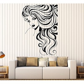 Vinyl Wall Decal Beautiful Fashion Girl Model Beauty Hair Salon Stickers Large Decor (1136ig) Black