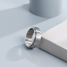 Adreamz 8mm Silver Women Mens Spinner Prayer Cross Ring for Anxiety Stainless Steel Cross Wedding Band Fidget Lord's Prayer Rings for Mens 11