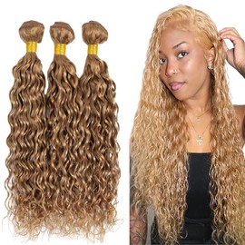 12 14 16 Inch Color 27 Human Hair Blonde Bundles Honey Blonde Water Wave Human Hair Wet And Wavy Brazilian Hair Weave Bundles Unprocessed Hair Extension