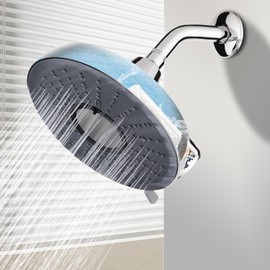 Filtered Shower head,8-Inch High Pressure Rainfall Showerhead, 360°Adjustable Swivel,3 Spray Patterns,15 Stage Shower Filter Combo（Chrome）