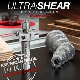 Ultra-Shear Rabbeting Router Bit, 1/2 Inch Shank, 3 Flute, Twin Bearing, USA Made, 1/2 Inch Depth, Multi-Edged Replaceable Carbide Inserts - US5RBT