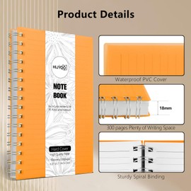 HIJYOO Notebook A5, 300 pages/150 sheets Wirebound Spiral Notebooks, A5 Lined Notepad PVC Waterproof Cover, Journal Notebook for Office School Home Business Writing & Note Taking, 14.5 x 21cm-Orange