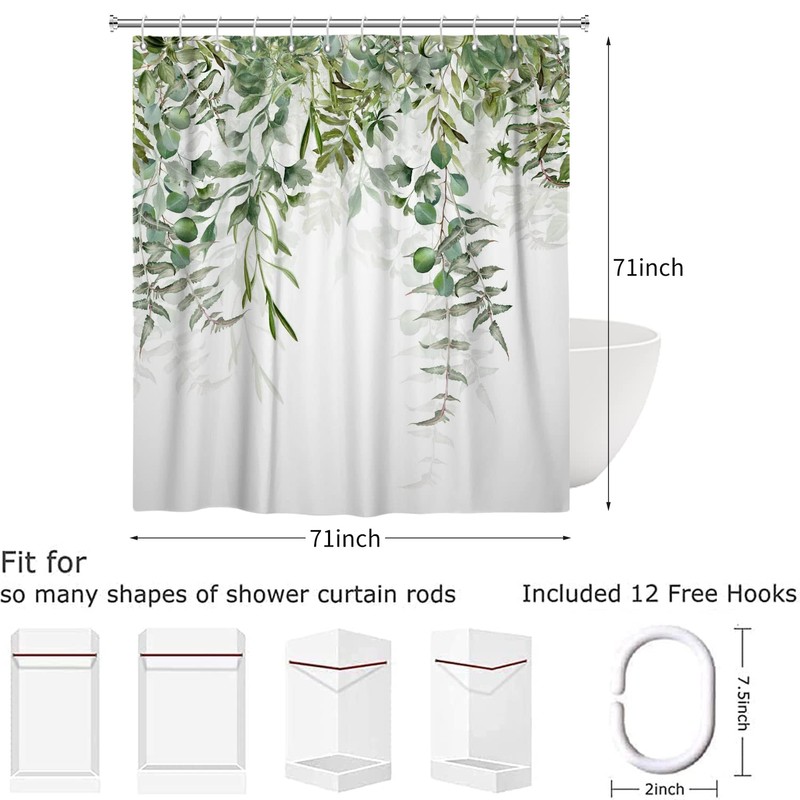 Hnmdmyi Green Leaf Shower Curtain 180x180, Eucalyptus Leaves Shower Curtains