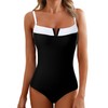 Herseas Women's V Wire One Piece Swimsuit Color Block Patchwork