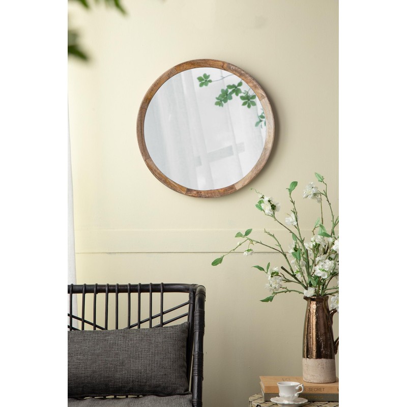 Udorich Stylish Transitional Decor Mango Wood Wall Mirror, Natural Frame