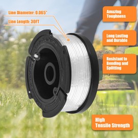 String Trimmer Line Replacement, 30ft 0.065" String Trimmers Line for Black + Decker, AF-100 Trimmer String, Auto Feed Weeder Spools (8 Spools, 2 Spool Cap, 2 Spring)