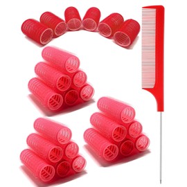 TPZORJX 37 Stück manuelle Lockenwickler, selbstklebend für Salons, Friseursalons, Rattenschwanzkämme, DIY-Lockenwickler mit Stahlspitzschwanzkämmen (rot)