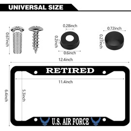 2 Pcs Aluminum Retired License Plate Frame for U.S. Air Force,4-Hole Matte Black for USAF Car Licenses Plate Covers Holders Frames for Plates with Screw Caps