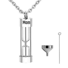 Mom Lost Hourglass Cremation Urn Necklace for Ashes Christian Engrave Urn Jewelry Memorial Ash Jewelry Pendant Keepsake Stainless Steel One Piece in Silver