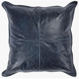 Genuine Leather Pillow Cover Case for Lumbar Throw Couch Pillows - Farmhouse Decorative Modern Sofa Thick & Soft Cushion Covers (Nightfall Blue, 20" x 20")