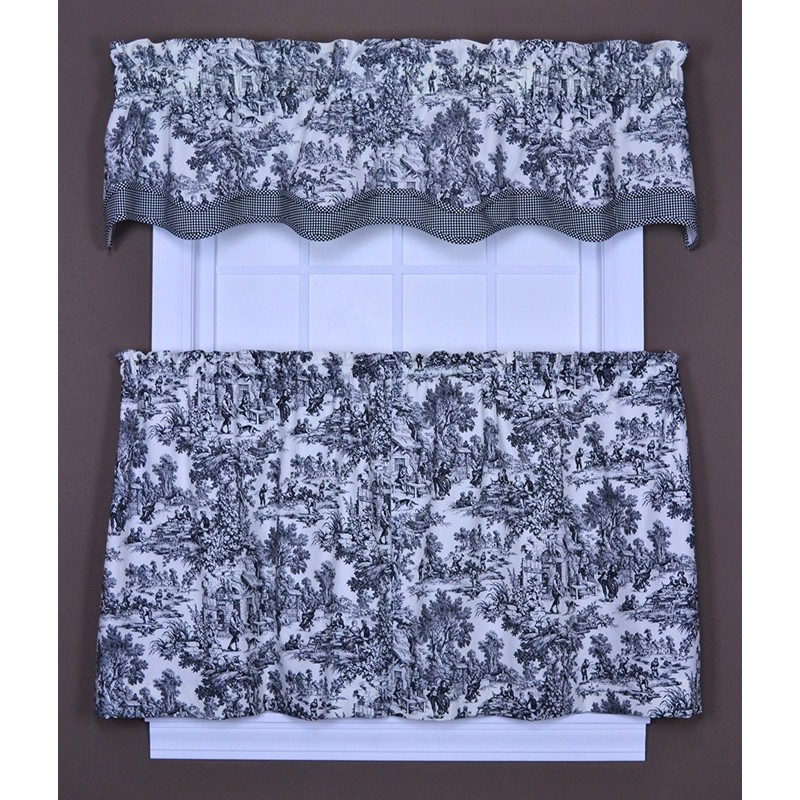 Victoria Park Toile 68-Inch-by-24 Inch Tailored Tier Curtains, Black
