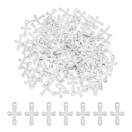 UNICRAFTALE 100pcs Stainless Steel Tiny Cross Charms Pendant Mini Metal Cross Charm Beads DIY Craft Findings Accessory for DIY Earring Bracelet Necklace Jewelry Making, Stainless Steel Color,