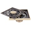Floor Drain, 3.9x3.9in Square Art Carved All‑Copper Brass Floor Drain