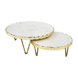 Mud Pie Marble Edge Riser Set, Small 3" x 8" Large 4" x 10" Dia, Dia Dia, White and Gold