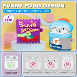 2-Pack Funny Case for Airpods 4 Cute (2024), 3D Cartoon Cute Airpods 4 Case Food Design Silicone Cover Compatible for Airpods 4 Case Airpod 4 Accessories with Keychain(Sport Water & Purple Potato)