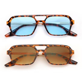 FEISEDY Vintage Square 70s Flat Aviator Sunglasses Women Men Metal Design Shades B2752