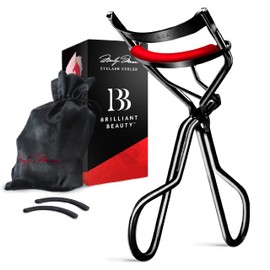 Brilliant Beauty Eyelash Curler with Satin Bag & Refill Pads - Award Winning - No Pinching, Just Dramatically Curled Eyelashes for a Lash Lift in Seconds (Red)