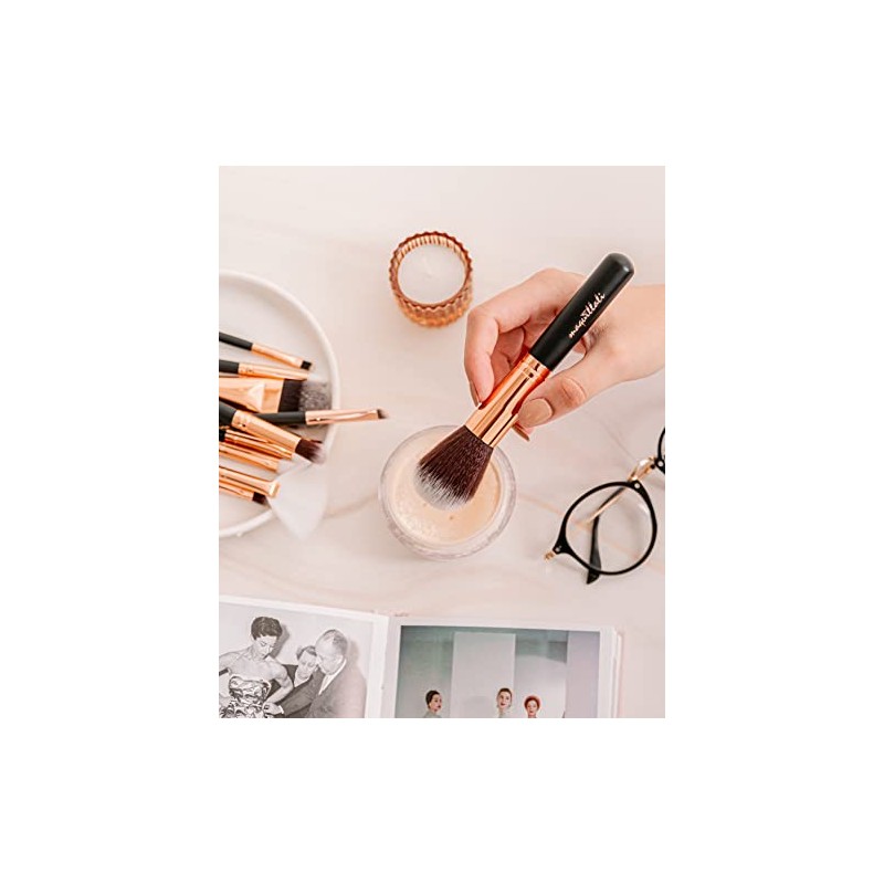 15 Piezas de Brochas con Bolsa Cosmética para Maquillaje (Cafe-Golden)