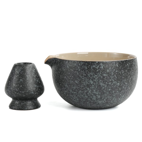 TEANAGOO Japanese Natural Rock Texture Matcha Chawan with Whisk Rest,