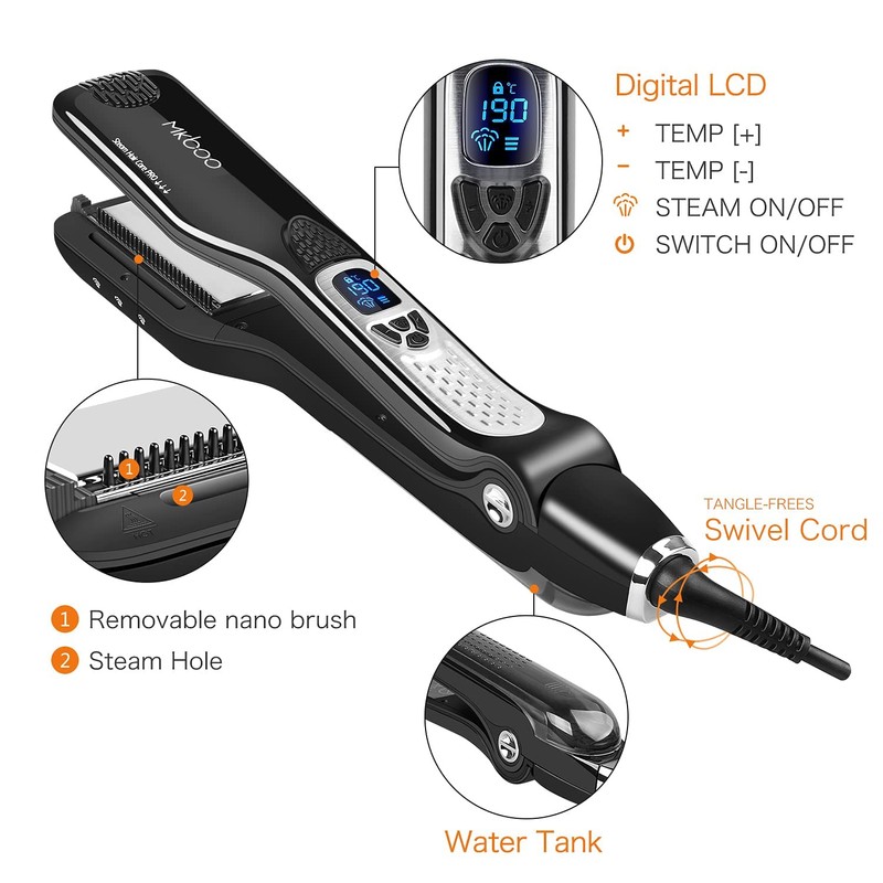 MKBOO Hair Straightener with Steam, Salon Professional Nano Titanium Ceramic