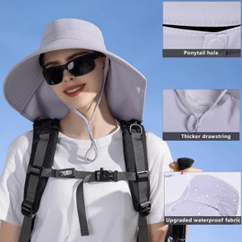 WANYI Women's Sun Hat with Neck Protection Wide Brim Summer Sun Protection Hat Outdoor Hiking Hat UV Protection Fishing Hat with Ponytail Hole for Anglers, Garden, Sandy Beach 55-60 cm, pink