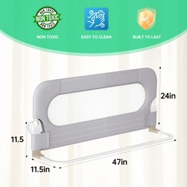 Folding Toddler Bed Rails for Crib,Baby Bed Rail Guard with Reinforced Anchor Safety System,Bed Rail for Kids Fit,Bunk,Full Size,Queen,King,Twin(Grey,47"x23.6")