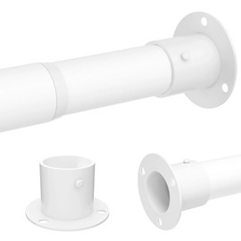 Wardrobe Rail, Heavy Duty Clothes Rod with End Sockets, Adjustable Hanging Rails for Clothes, Wardrobe and Bathroom, 65-90CM/Diameter 32MM, White