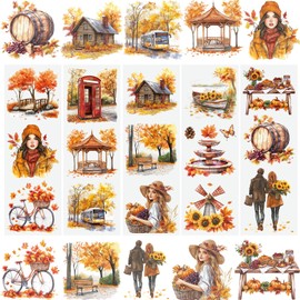 WANDIC 5 Sheets Rub On Transfer Stickers, Autumn People and Scenery Theme Decals Waterproof Stickers for Postcard Furniture Scrapbooking, 10 * 30cm