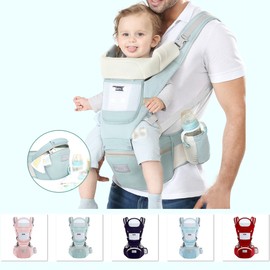 Baby Carrier with Waist Stool/Hip Seat 15 Ways to Carry Front & Back Carry Infant Holder Carrier for Newborns to Toddlers All Seasons Use
