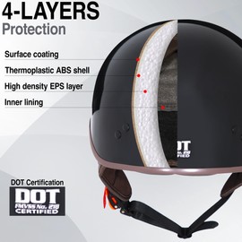 DOT Approved Half Helmet Motorcycle – Low Profile Lightweight Cruiser Helmet for Men & Women with Visor – Retro, Vintage, and Beanie Style for Adults