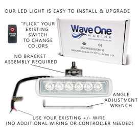 Wave One Marine Dual Color LED Boat Spreader Light Deck Flood Beam Stainless Hardware & Bracket IP68 Waterproof Multicolor Bright High Lumen Output (White Housing, White & Red)
