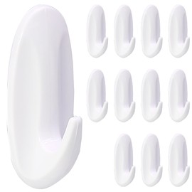 Qjaiune 12 Pack Medium Utility Hooks, Holds up to 2.5 lb, Damage Free Hanging Hooks Removable Wall Hooks Self Adhesive Hooks, Heavy Duty Sticky Hooks for Hanging Garland Hat Key Coat Wreath Towel