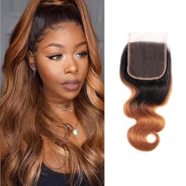 1B/30 Closure Ombre Lace Closure Brazilian Virgin Hair Body Wave Long 20 Inch Honey Blonde Closure Only Pre Plucked With Baby Hair Transparent Lace 4X4 Free Part