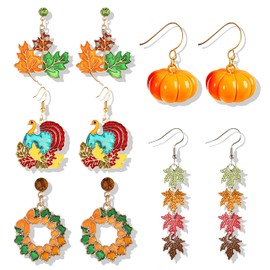 Thanksgiving Earrings for Women Girls Turkey Pumpkin Red Maple Leaf Fall Earrings for Thanksgiving Day Jewelry Gifts for Teen Girls