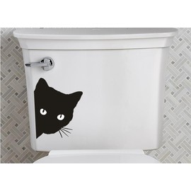 Bathroom Toilet Sticker Decal - Cat Peeking - Funny Fun Bathroom Decals
