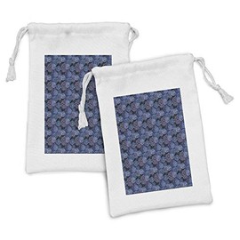 Lunarable Paint Fabric Pouch Set of 2, Exotic Dahlia Flowers Inspirational Nature Beauty Flourish Print, Small Drawstring Bag for Toiletries Masks and Favors, 9" x 6", Lavender Violet Blue