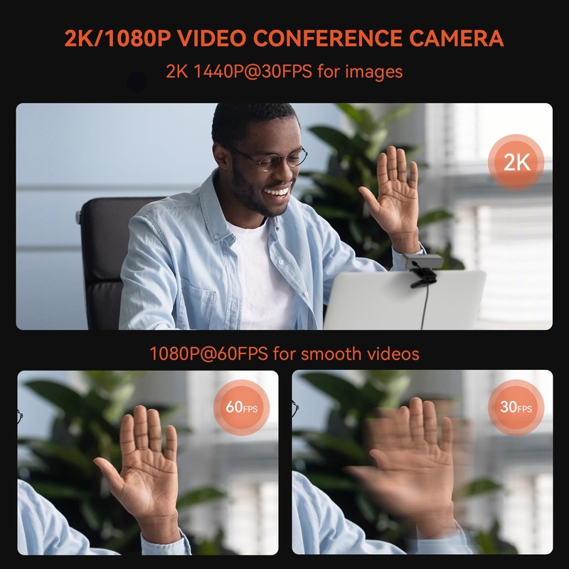 Nuroum V11 2K Webcam for PC, with Noise-Cancelling Microphone &