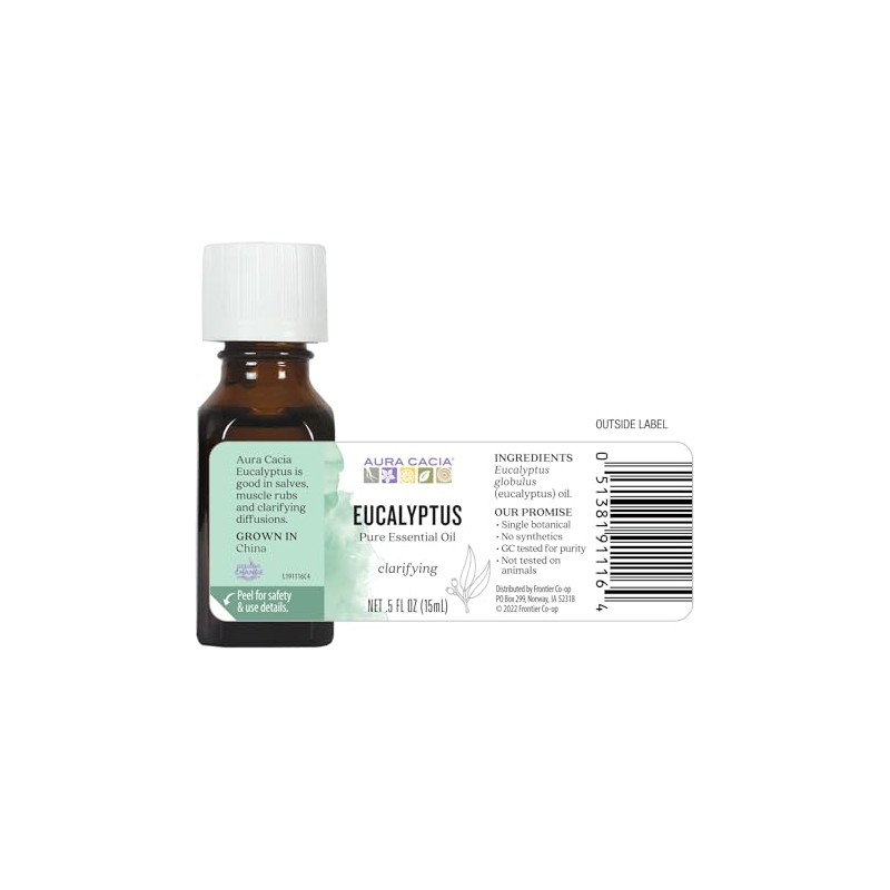 Aura Cacia Pure Essential Oil, Eucalyptus, 0.5 Fluid Ounce
