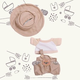 Baoblaze Plush Doll Clothes for 15cm 17cm,Fashion,Stuffed Plush Doll Dress up Plush Doll Accessories Photo Props Costumes Soft Cartoon, Khaki Set with hat
