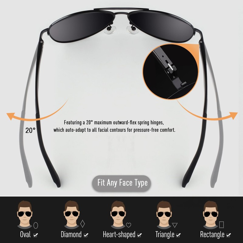 CGID GA61 Premium Al-Mg Alloy Pilot Polarized Sunglasses UV400, Full