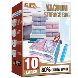 Vacuum Storage Bags, 10 Large Space Saver Vacuum Seal Bags, Space Bags for Clothes, Blankets, Bedding (10L)