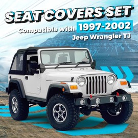 HECASA Seat Covers Set Compatible with 1997-2002 Jeep Wrangler TJ Black Front & Rear Long-Lasting