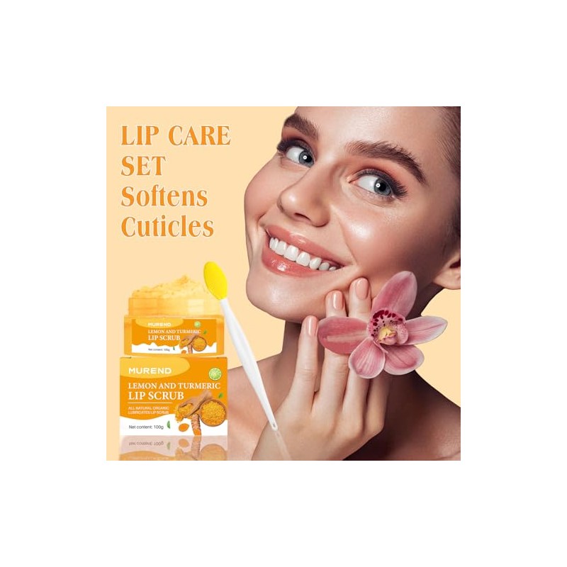 Exfoliante Labial De Cúrcuma Y Limón Con Cepillo, Exfoliante Para