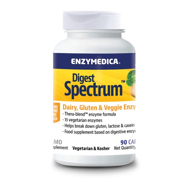 Enzymedica - Digest Spectrum, for Healthy Digestion, Indicated for Multiple Food Intolerances, Targets Gluten, Lactose, Casein and Phenols, Vegan, 90 Capsules