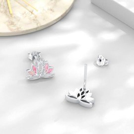 ABIGY Lotus Earrings 925 Sterling Silver Lotus Opal Earrings Pink Lotus Earrings for Students Teenagers, Sterling Silver, No Gemstone